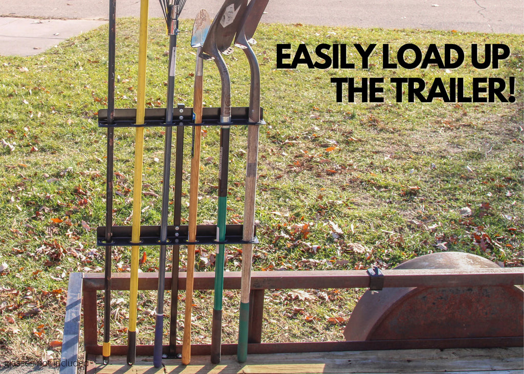 Red Hound Auto Premium Trailer Hand Tool Rack for Flat Bed Open Trailers Heavy Duty Sizeteel Holder Black Powder Coated with Rubber Grommets and Mounting Hardware