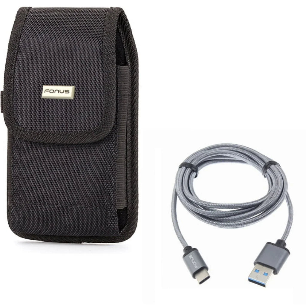 Rugged Case Belt Holster w Gray Durable Braided 10ft Long Type-C Cable Rapid Charge USizeB Wire Sizeync P6Q for Blackberry Motion - BLU G9, Vivo XI Plus - Coolpad Legacy - Google Pixel XL 3a XL 3 XL