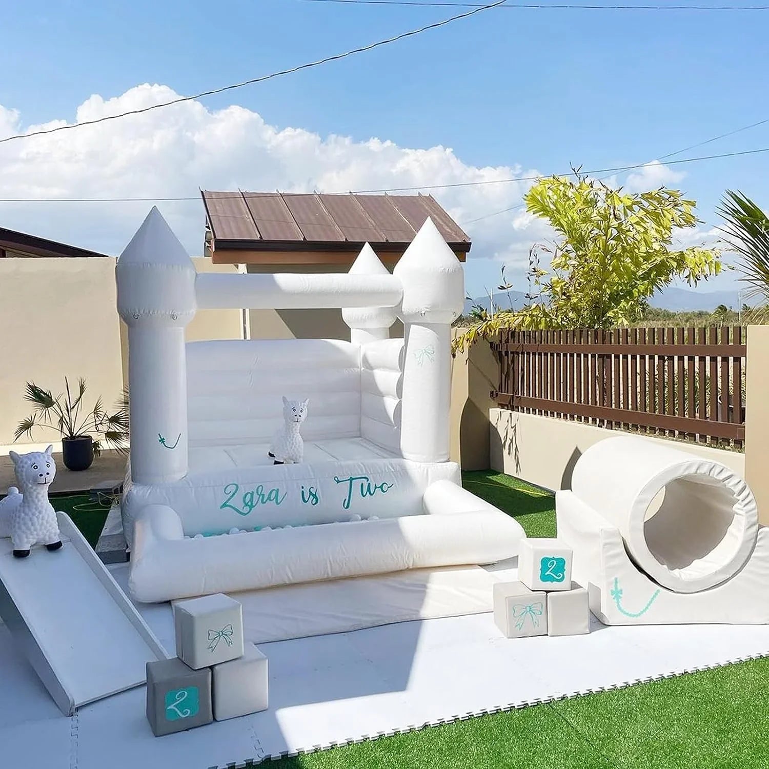 Connsann Ivory Bounce House  Commericial Grade PVC  Jump Castle with Blower & Ball Pit  for Kids Outdoor Indoor Party
