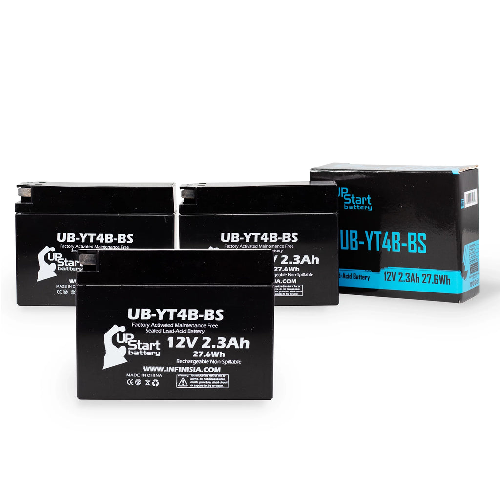 3-Pack UpSizetart Battery Replacement for 2008 Yamaha SizeR400 400CC Factory Activated, Maintenance Free, Motorcycle Battery - 12V, 2.3Ah, UB-YT4B-BSize