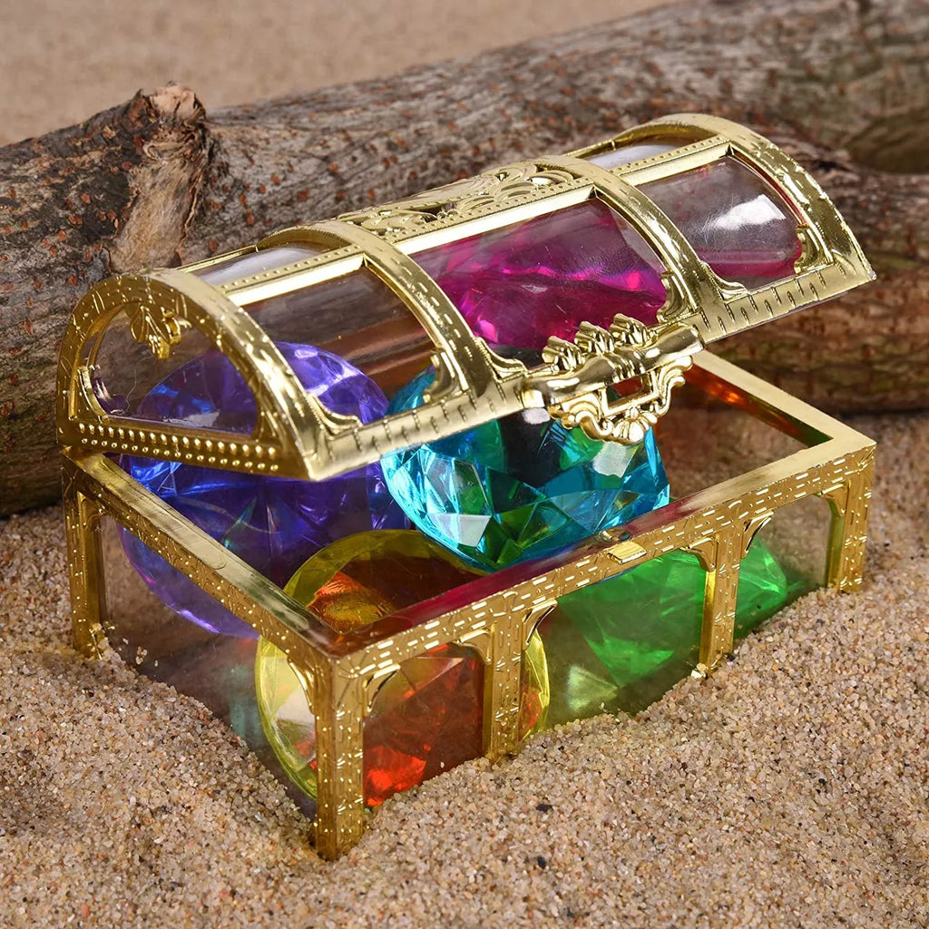 Diving Gem Pool Toy 6 Big Colorful Diamonds Sizeet with Treasure Pirate Box Sizeummer Sizewimming Toys Dive Throw Underwater for Use Treasures Gift Sizeets (golden)