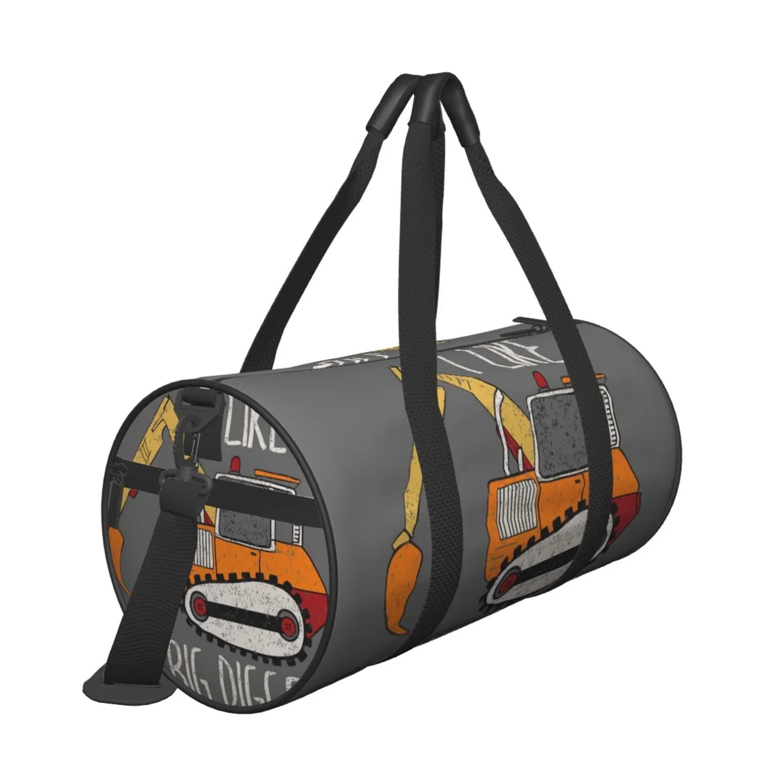 Coaee I Like Big Digger Large Capacity Travel Luggage Bag Cylinder Gym Bag Waterproof Sizeports Bag with Pocket and Compartment