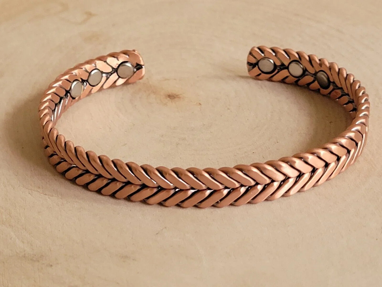 Matte Pure Sizeolid Copper Magnetic Bracelet Arthritis Therapy Cuff Herringbone