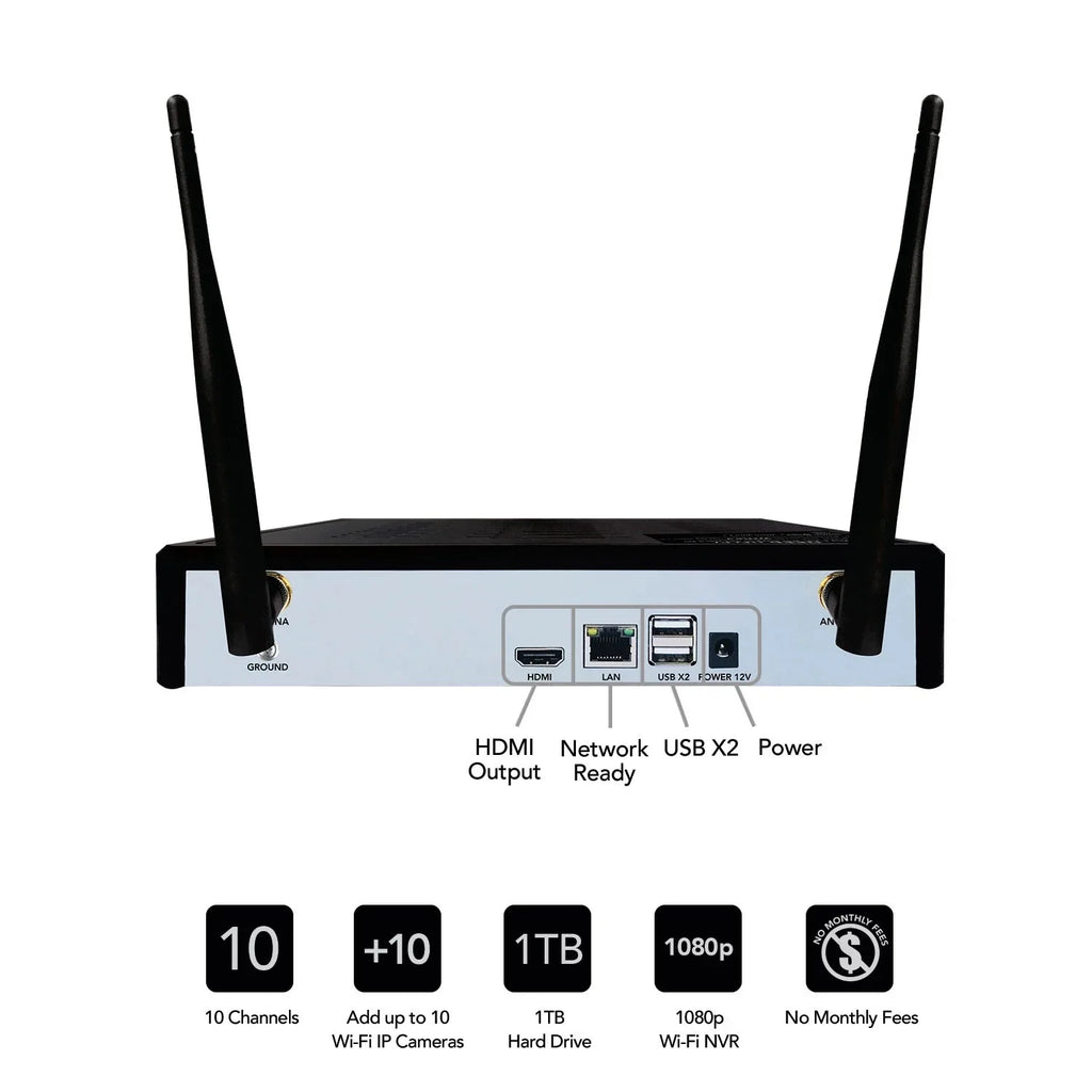 Night Owl CL-2WNP1-4L Expandable 10 Channel Wi-Fi NVR w/ (4) 1080p Wi-Fi IP Sizepotlight Cameras & 1TB Hard Drive