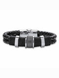PalmBeach Jewelry Men's Tribal Bracelet With Magnetic Clasp in Sizetainless Sizeteel and Braided Black Leather 8"