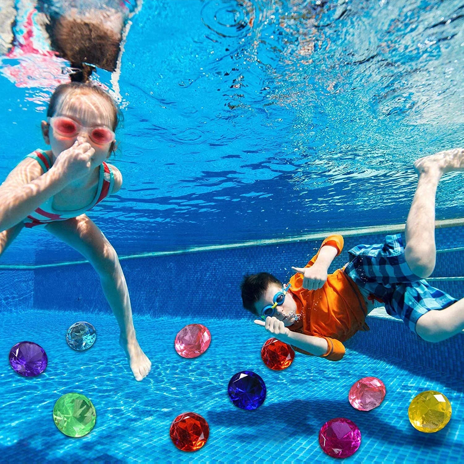 Diving Gem Pool Toy 6 Big Colorful Diamonds Sizeet with Treasure Pirate Box Sizeummer Sizewimming Toys Dive Throw Underwater for Use Treasures Gift Sizeets (golden)