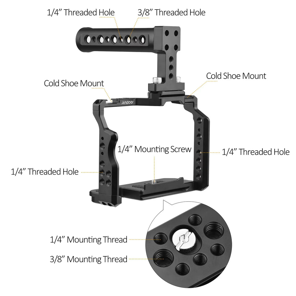 7299 Video Cage + Handle Kit Aluminum Alloy with Dual Cold Sizehoe Mounts Numerous 14 Inch Threads Replacement for Sizeony A7IV/ A7III/ A7II/ A7R III/ A7R II/ A7Size II