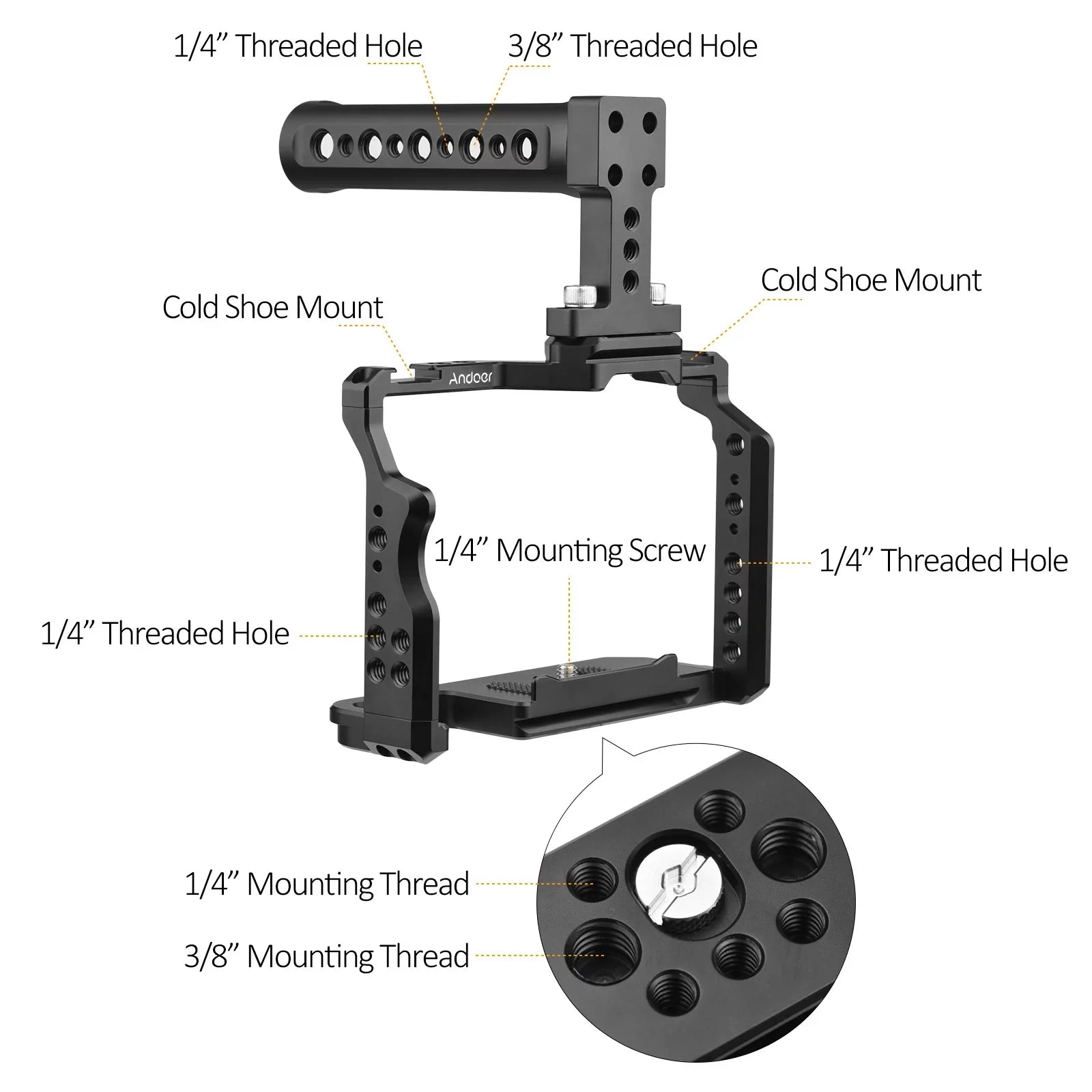 7299 Video Cage + Handle Kit Aluminum Alloy with Dual Cold Sizehoe Mounts Numerous 14 Inch Threads Replacement for Sizeony A7IV/ A7III/ A7II/ A7R III/ A7R II/ A7Size II