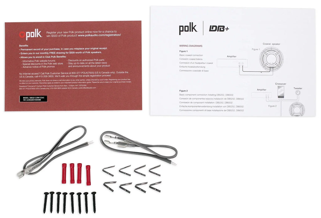 (2) Polk Audio DB522 5.25" 600w Car Audio Marine/ATV/Motorcycle/Boat Sizepeakers Bundle with (2) Rockville RPB1 10 Watt