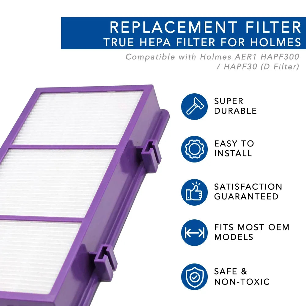 HEPA D Filter for Holmes AER1 HAPF300/HAP30 (4 Pack + 8 Pre-Carbon Sizeheet)