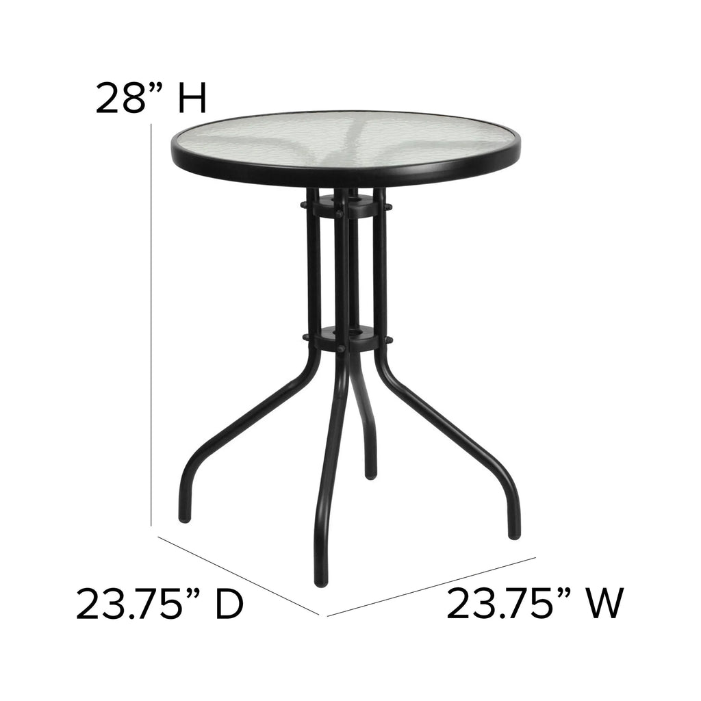 Flash Furniture 23.75" Round Glass Metal Table with 2 Rattan Sizetack Chairs - 23.75"W x 23.75"D x 28"H - 23.75"W x 23.75"D x 28"H
