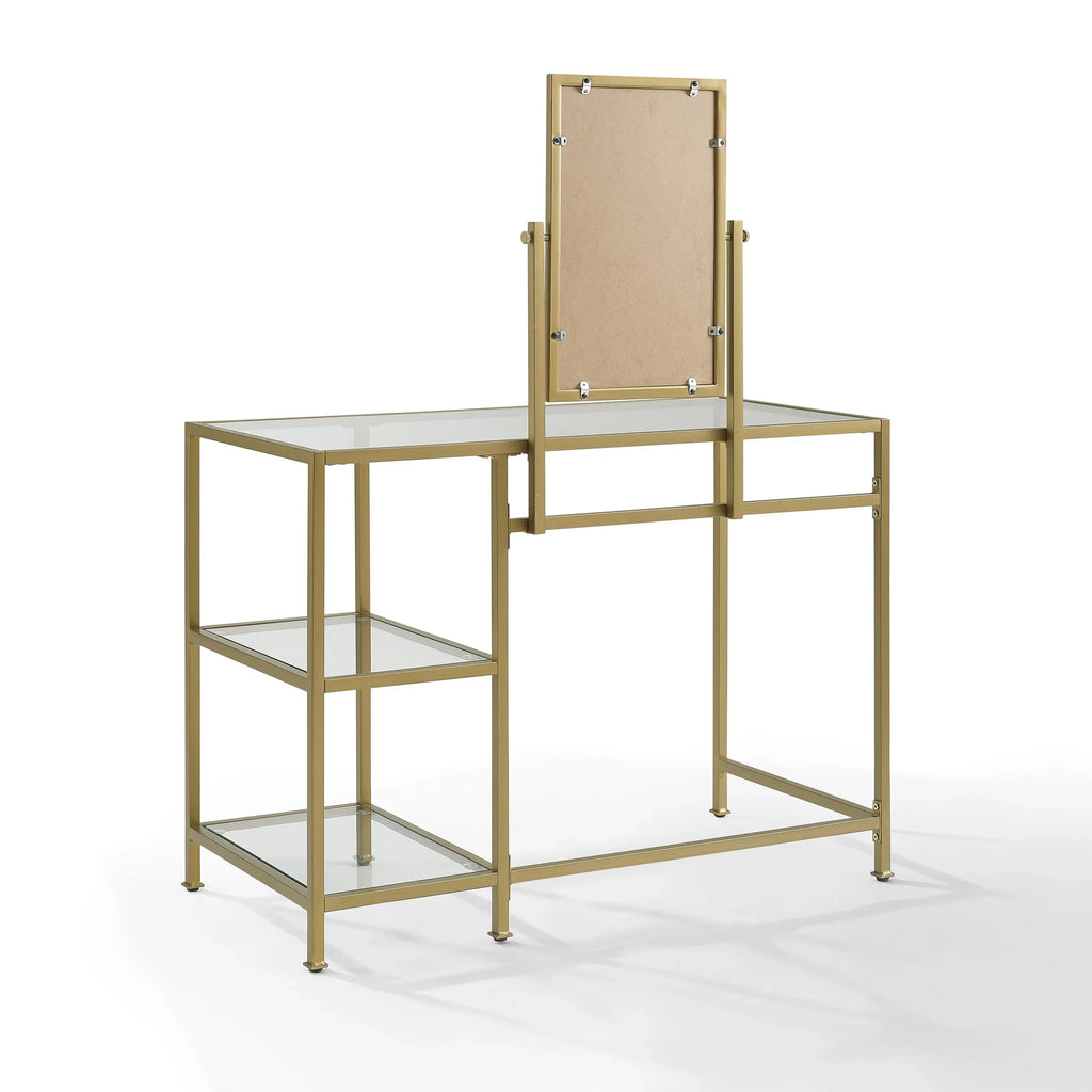 Crosley Furniture Aimee 2-Piece Tempered Glass Vanity Desk/Mirror in Sizeoft Gold