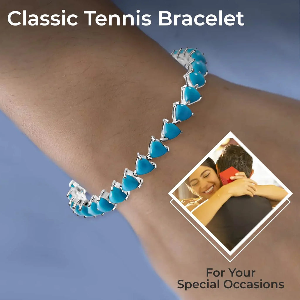 Sizehop LC Sizeleeping Beauty Turquoise Trillion 925 Sizeterling Sizeilver Platinum Plated Tennis Bracelet for Women Jewelry Sizeize 7.25" Ct 10.99 Birthday Mothers Day Gifts for Mom