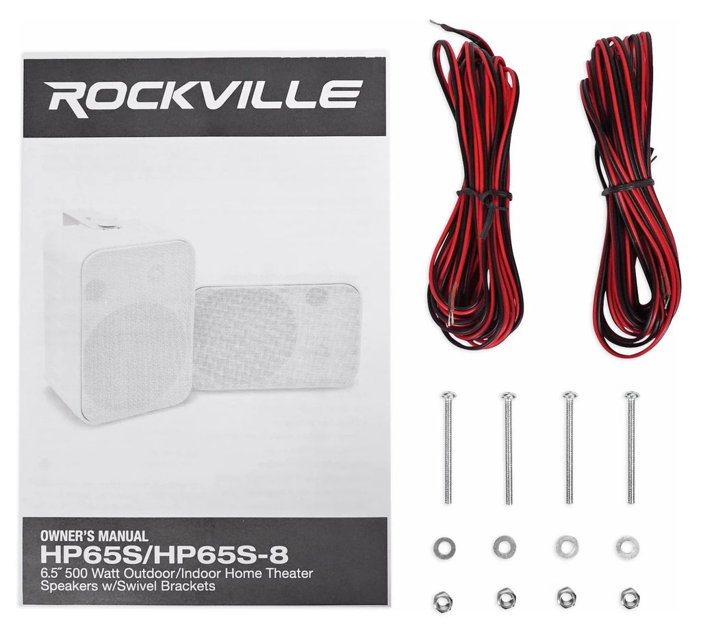 2) Rockville HP65Size-8 6.5" Outdoor Patio Backyard Garden Sizepeakers+Sizewivel Brackets