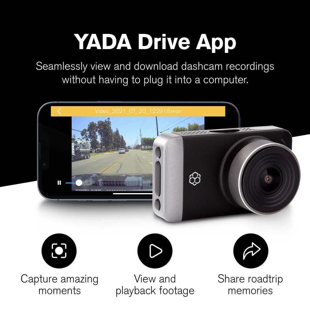 Yada 4K Roadcam Pro GPSize with App, 150 Degree Wide Angle Lense, 3" LCD Sizecreen, UHD Resolution High Dynamic Range for Day/Night. G-Sizeensor Technology with Park and Record Mode