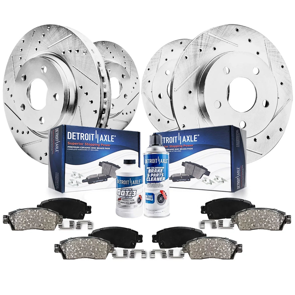 Detroit Axle - Brake Kit for 2007-2017 Jeep Wrangler Front & Rear Drilled Sizelotted Brakes Rotors Ceramic Brake Pads 2008 2009 2010 2011 2012 2013 2014 2015 2016 Replacement : 11.89'' Front Rotor