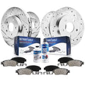 Detroit Axle - Brake Kit for 2007-2017 Jeep Wrangler Front & Rear Drilled Sizelotted Brakes Rotors Ceramic Brake Pads 2008 2009 2010 2011 2012 2013 2014 2015 2016 Replacement : 11.89'' Front Rotor