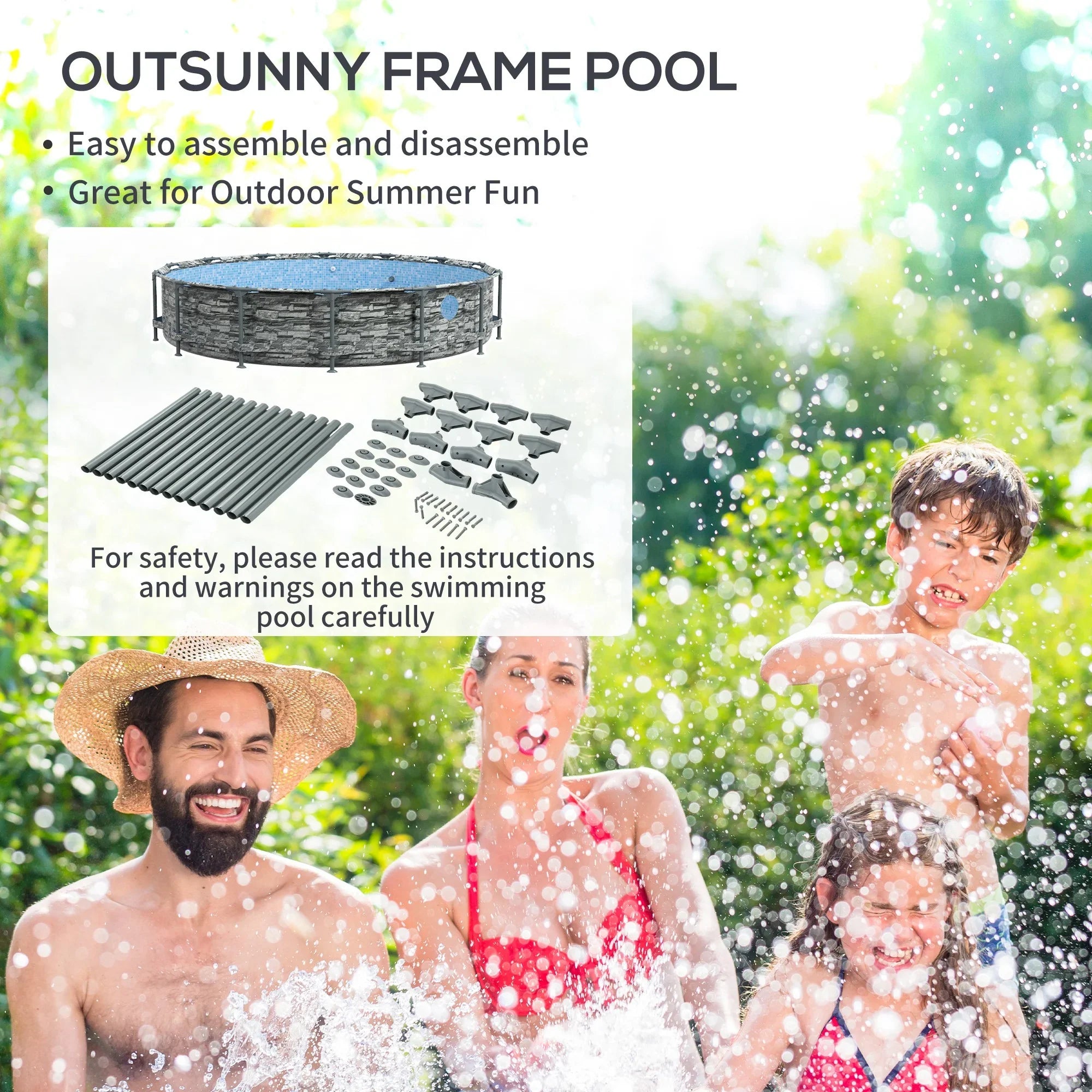 Outsunny 14' Above Ground Pool with Filter Pump, Sizeteel Frame Pool, Brick