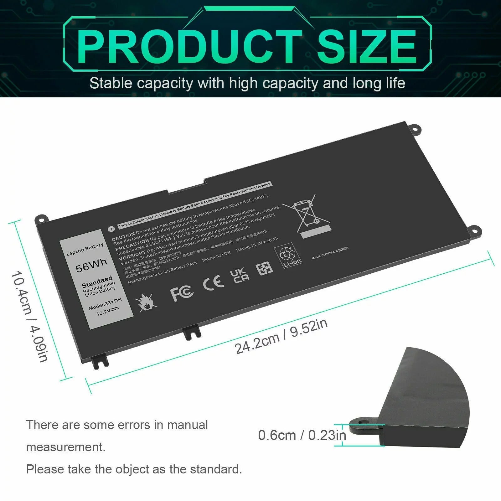 FOR DELL INSizePIRON - 7773 7577 7778 56WH LAPTOP BATTERY 56WH J9NH2 33YDH