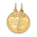 14k Yellow Gold 2-Piece Break Apart Mizpah Coin Emotional Bond Words Genesis 31:49 on Round Pendant 22 mm x 17 mm