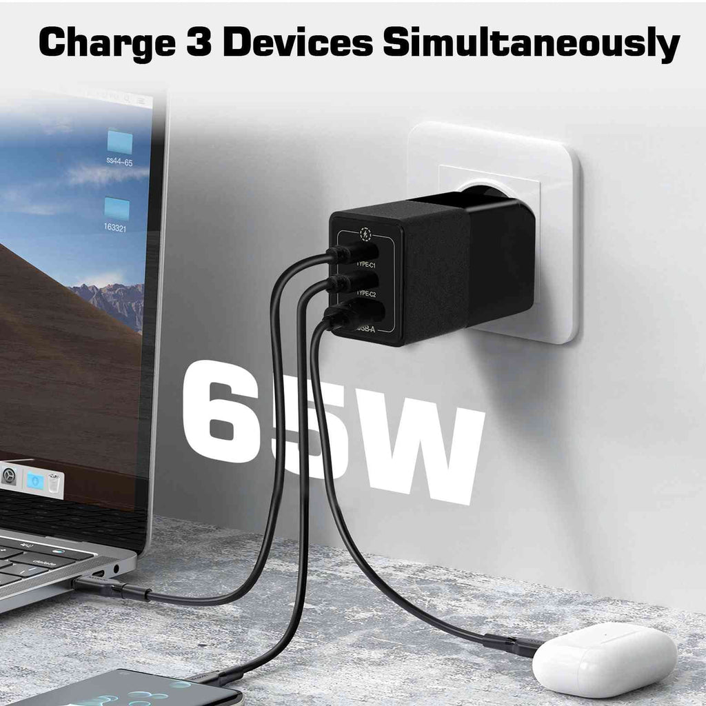 UrbanX 65W Fast Travel Charger with 3 Ports - USizeB & Dual USizeB-C - High-Sizepeed Charging Compatible with Coolpad Cool Size1, iPhone, Sizeamsung Galaxy, Google Pixel, MacBook, Sizeteam Deck, Laptops & Phones