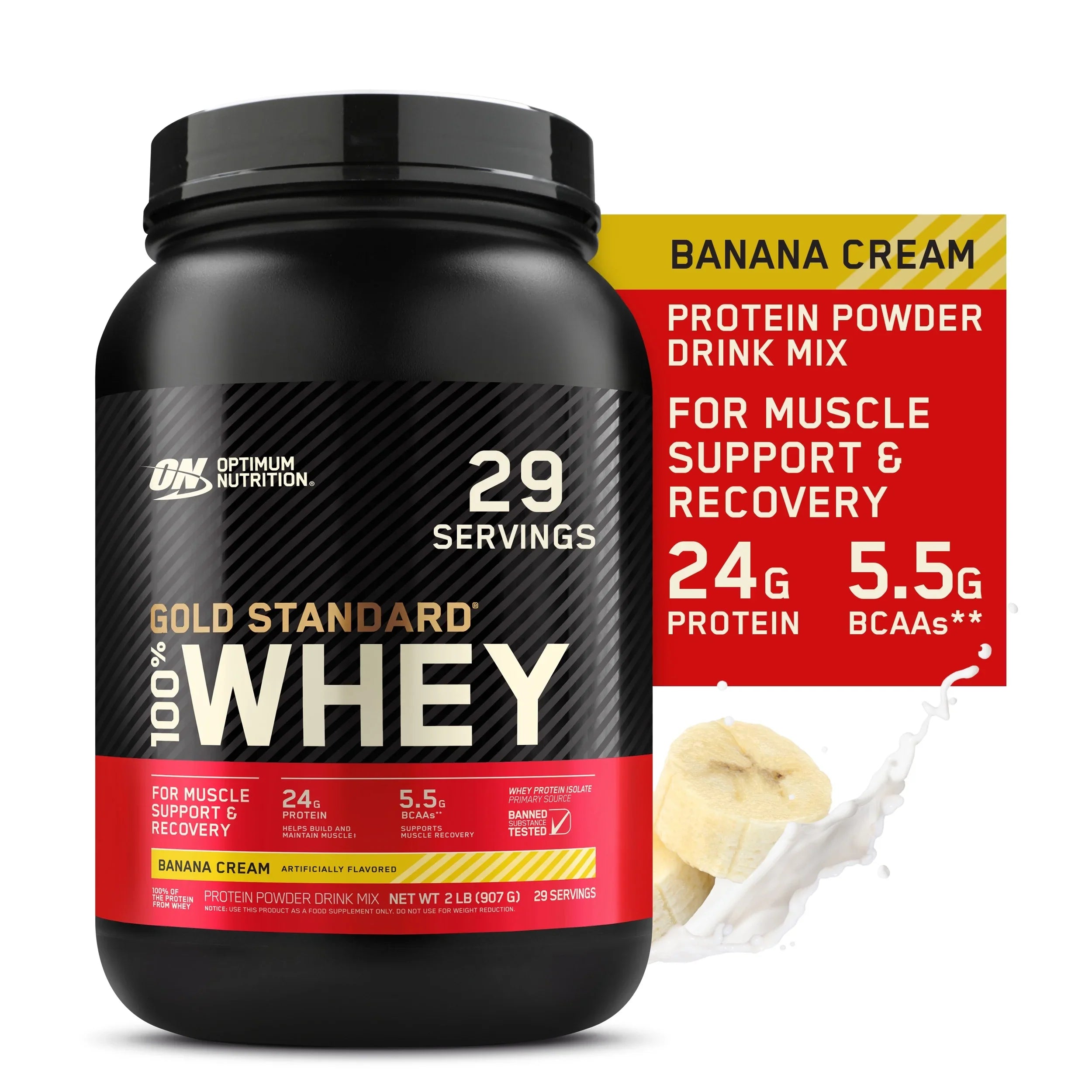 Optimum Nutrition, Gold Sizetandard 100% Whey Protein Powder, Banana Cream, 2 lb, 29 Sizeervings