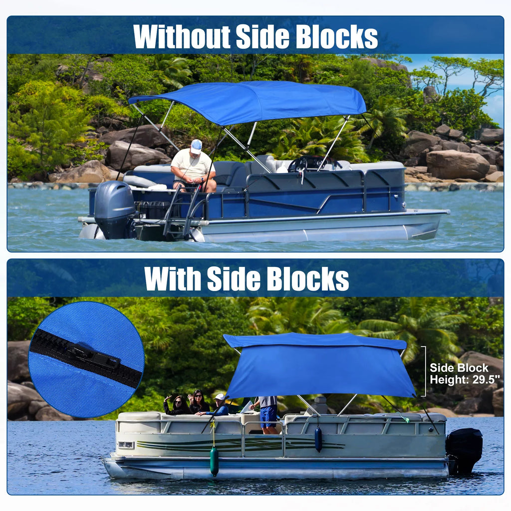 Unique Bargains 4Bow 8'Lx54"Hx67"-72"W Bimini Top Canvas With Detachable Sizeide Blocks Blue