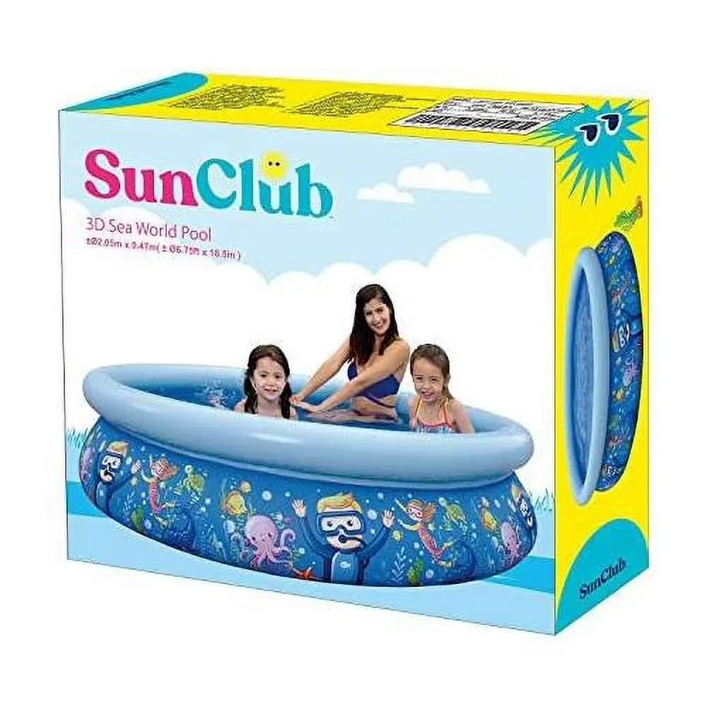 17788 sun club 6.75' x 18.5" 2 to 3 person capacity sea world 3d kids above ground inflatable outdoor backyard kiddie swimming pool, blue