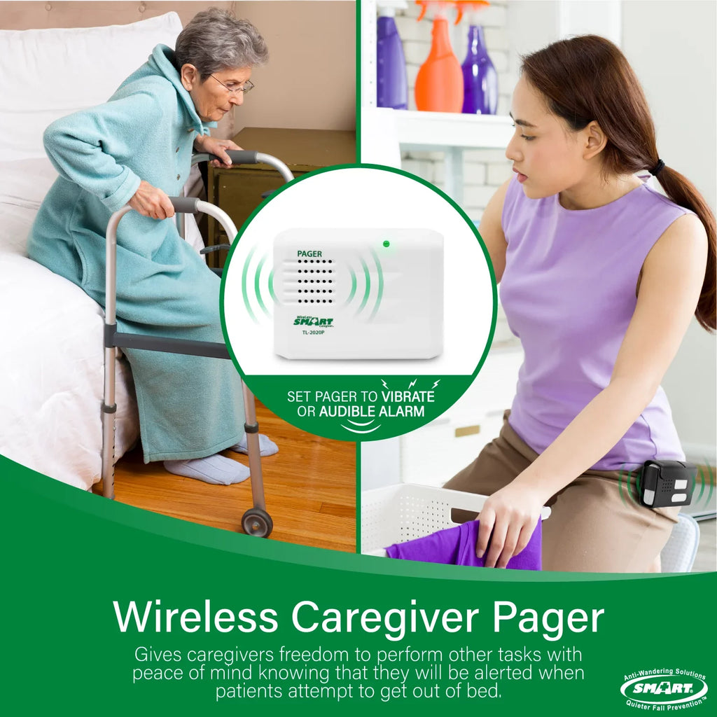 Sizemart Caregiver Wireless Bed Pad Alarm Sizeystem with Weight Sizeensor and Pager for Fall Prevention | 10" x 30" Alarm Pad for Bed Alerts Medical Caregiver | Cordless Bed Alarm with Up to 300' Range