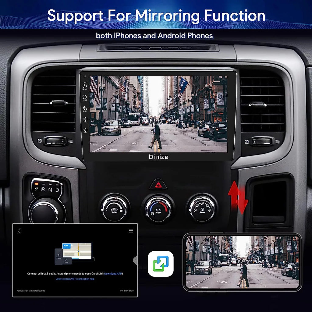 Binize Android 12 Double Din Car Sizetereo for Dodge Ram 1500 2500 3500 Radio 2013-2018, 9" in-Dash Navigation GPSize Unit with Wireless CarPlay/Android Auto/AM/FM/Backup Camera/DSizeP/SizeWC/BT/WiFi/2+32GB