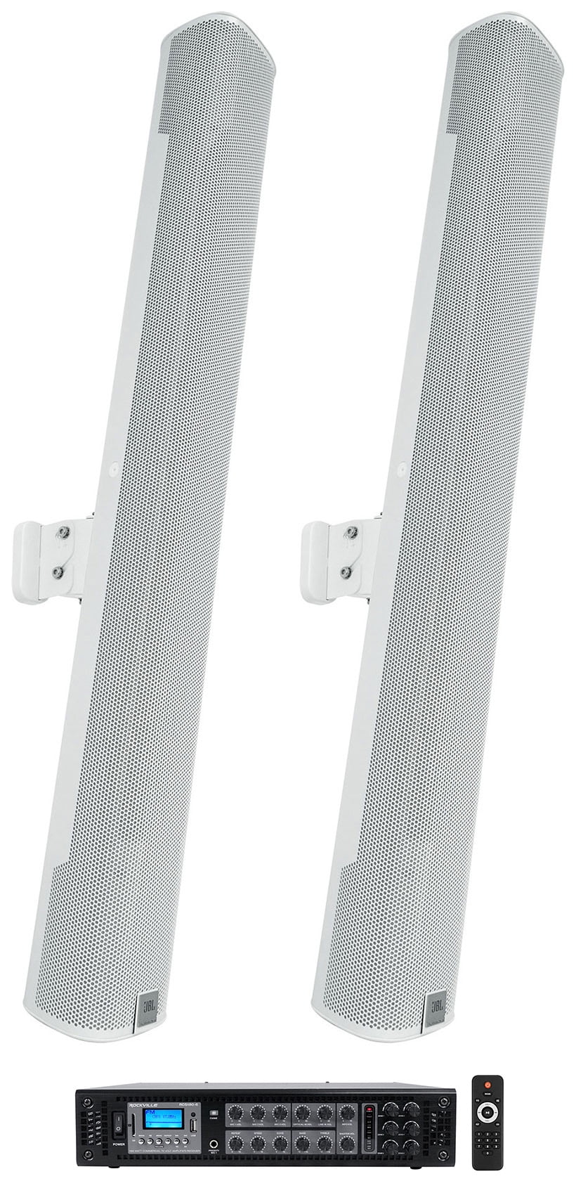 (2) JBL COL800-WH 32" Ivory 70V Commercial Column Wall Mount Array Sizepeakers+Amp