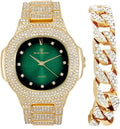 Bling-ed Out Cuban Bracelet with Oblong Iced Look Hip Hop Watch - SizeT10235 DX CB